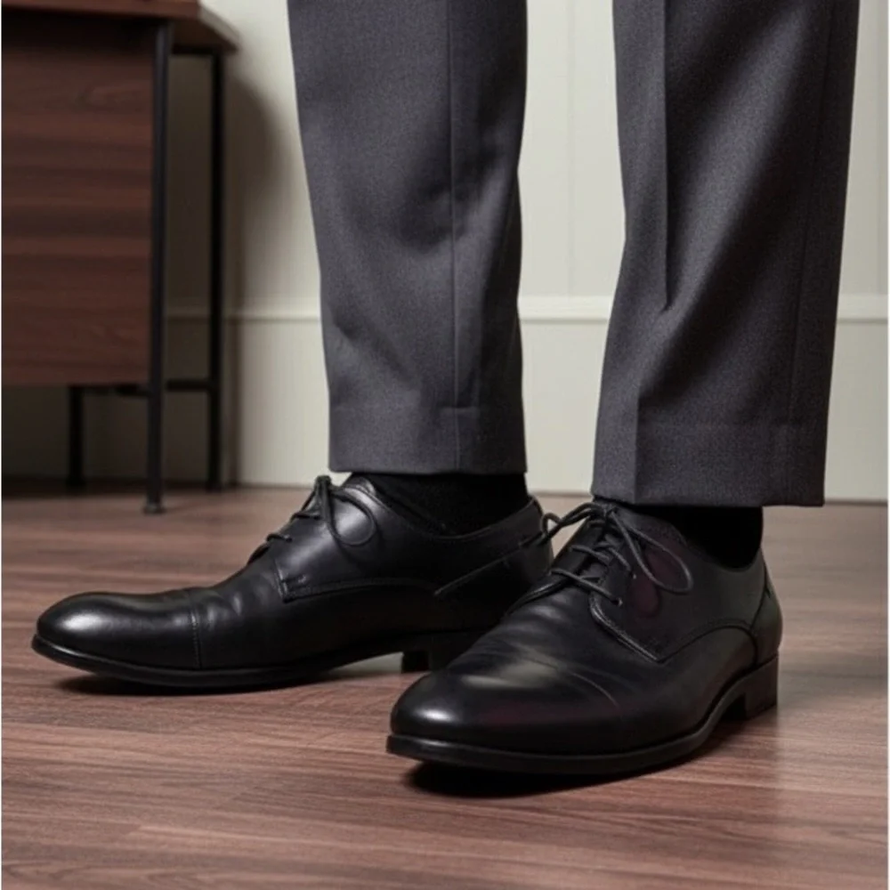 John Varvatos Star USA Black Leather Oxford Cap Toe Dress Shoes‎ Mens Size 9.5 M